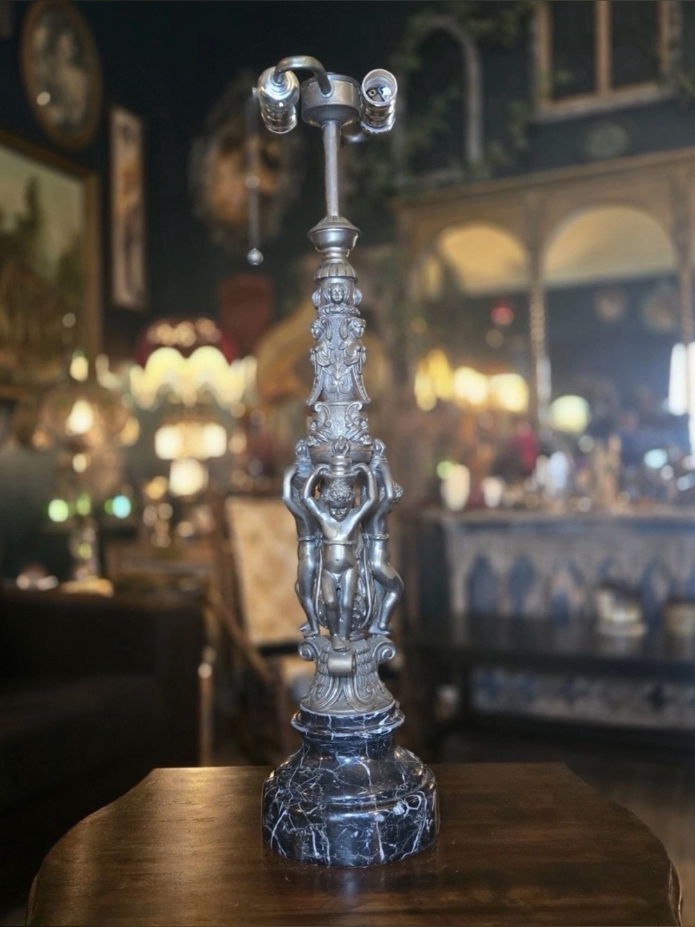 Early 20th Century Antique Bronze Baroque Figural Table Lamp